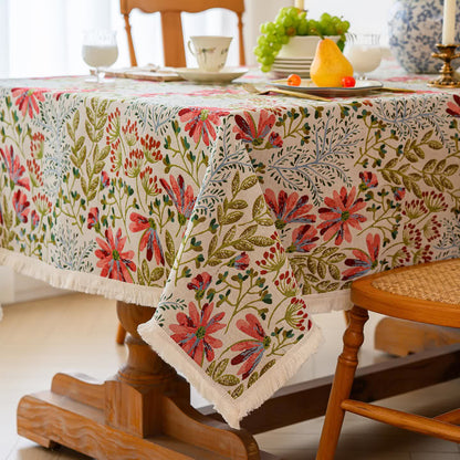 Tovaglia rustica con nappe in jacquard floreale - image 4