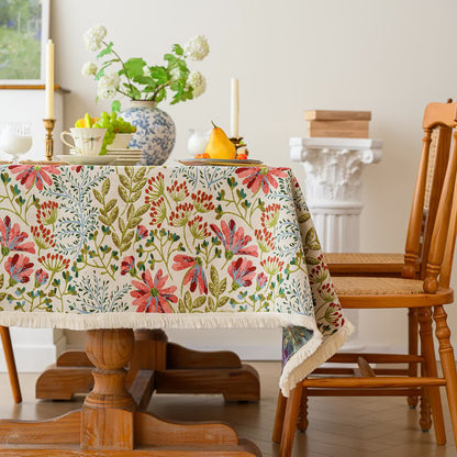 Tovaglia rustica con nappe in jacquard floreale - image 2