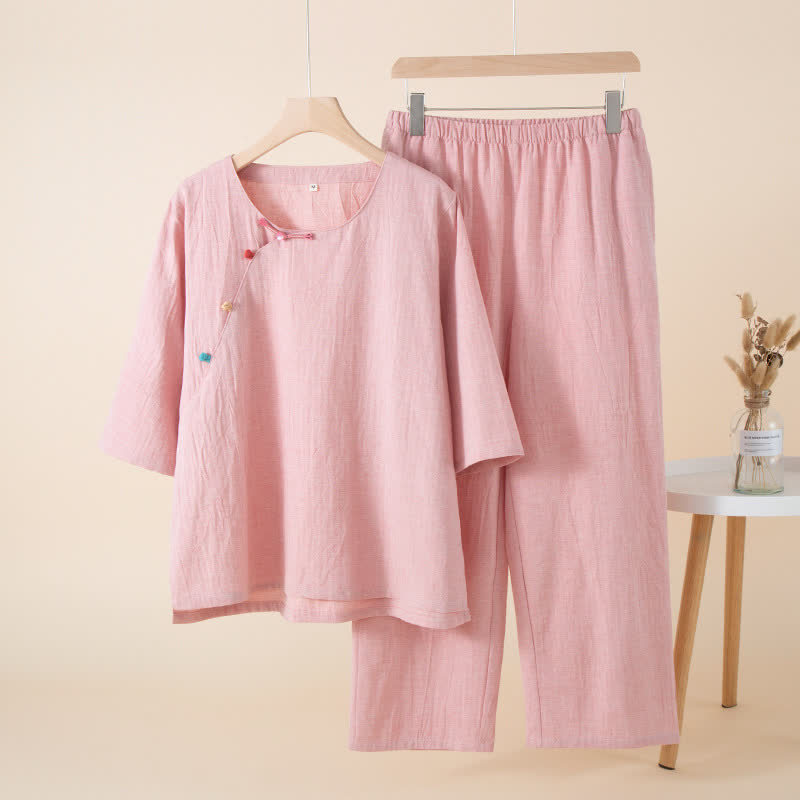 Completo da casa con bottoni in stile orientale - Rosa - XL - image 13