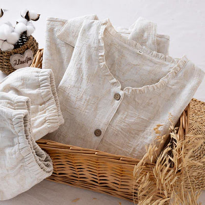 Completo da notte coordinato in cotone e lino minimalista - image 4
