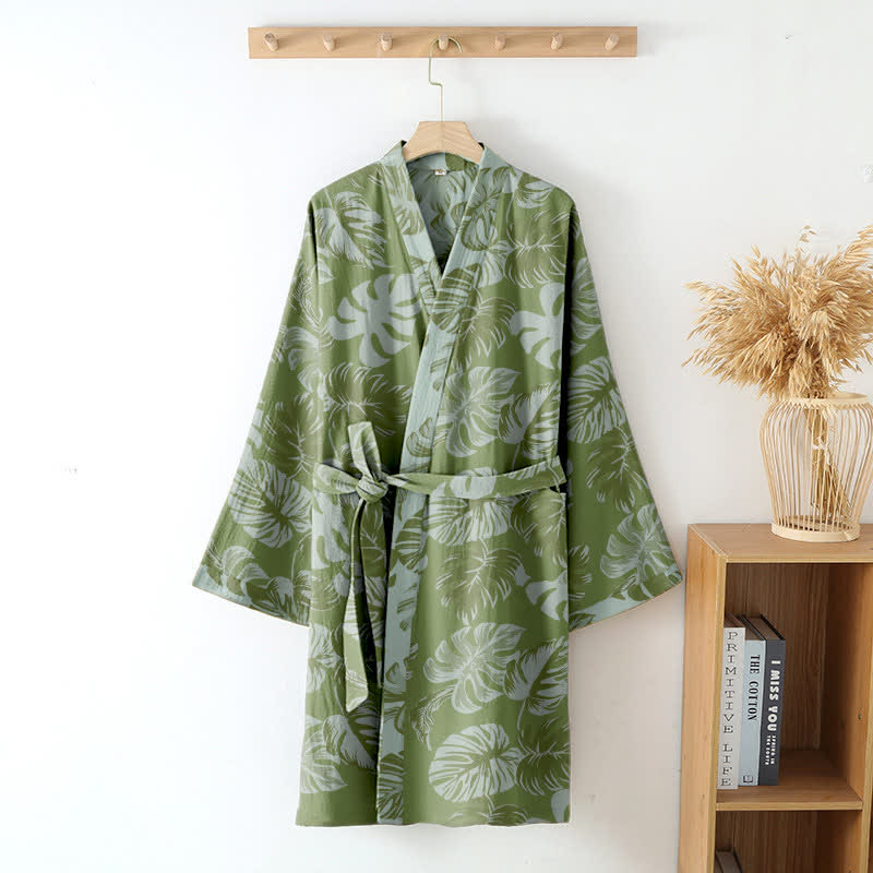 Kimono in garza di cotone con stampa Monstera - image 3