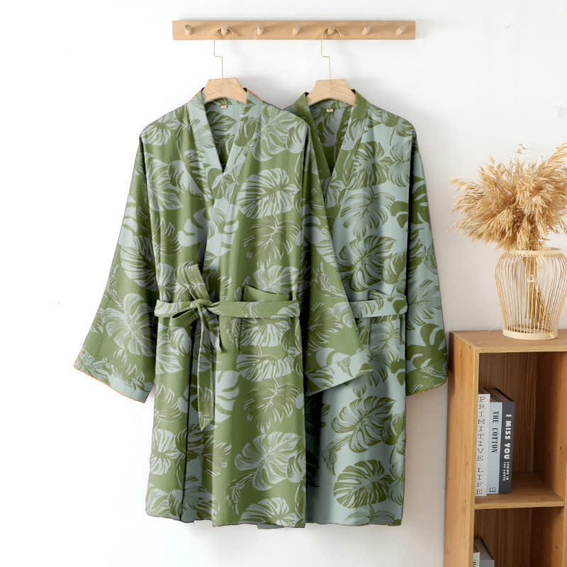 Kimono in garza di cotone con stampa Monstera - image 2