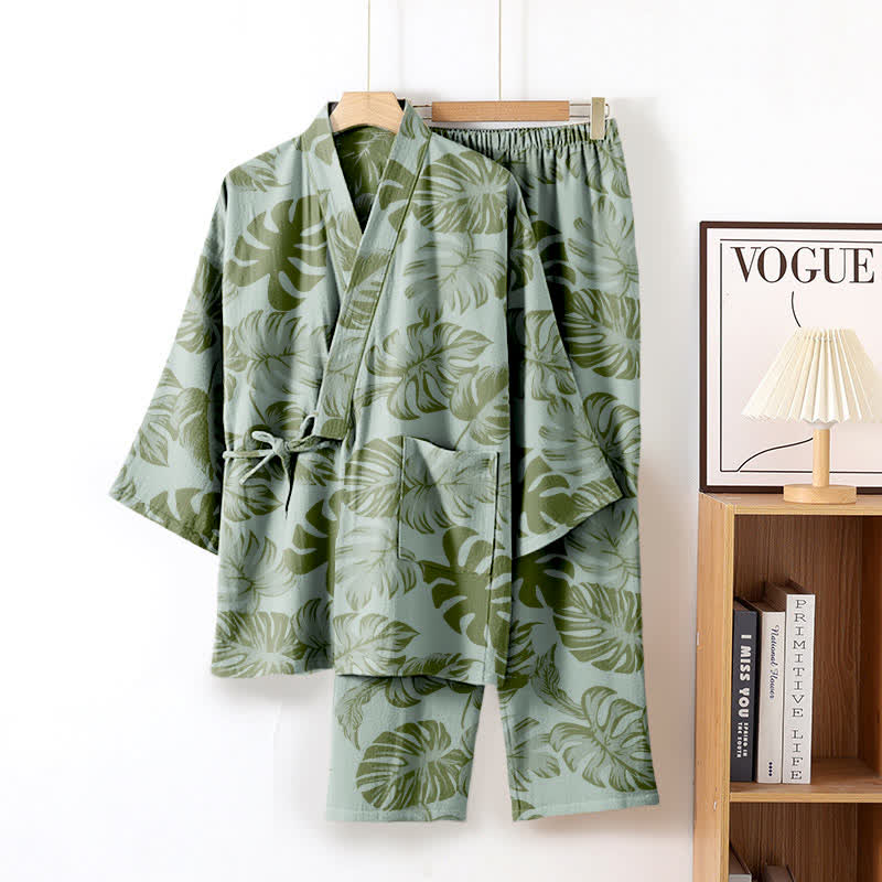 Completo da salotto in kimono di garza di cotone Monstera - Verde chiaro - XL - image 5