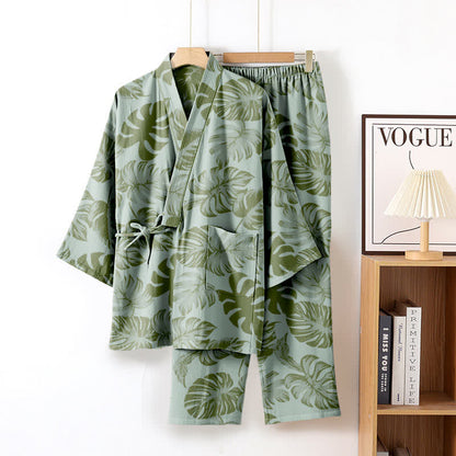 Completo da salotto in kimono di garza di cotone Monstera - Verde chiaro - XL - image 5