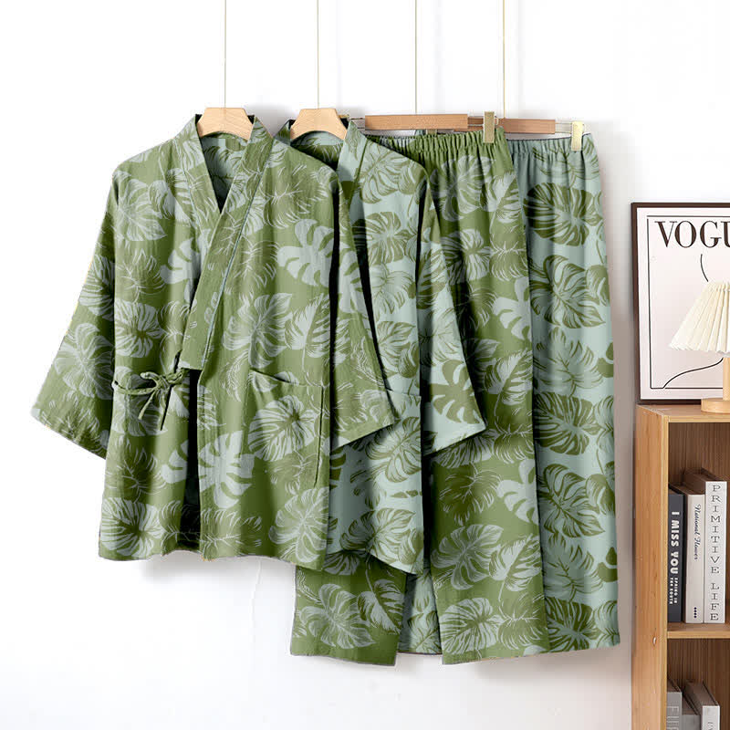 Completo da salotto in kimono di garza di cotone Monstera - image 1