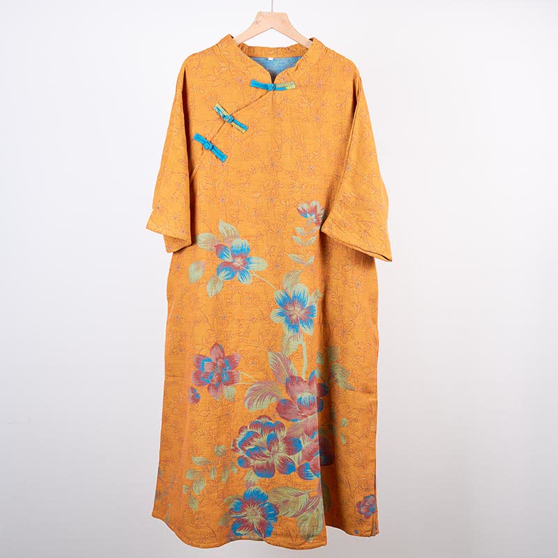 Camicia da notte vintage in garza di cotone con fiori di pesco - Arancia - L - image 2