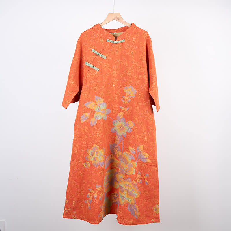 Camicia da notte vintage in garza di cotone con fiori di pesco - Rosso - L - image 4