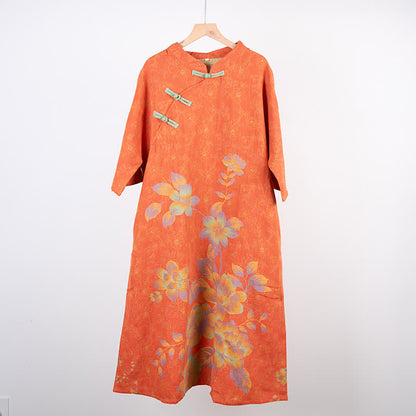 Camicia da notte vintage in garza di cotone con fiori di pesco - Rosso - L - image 4