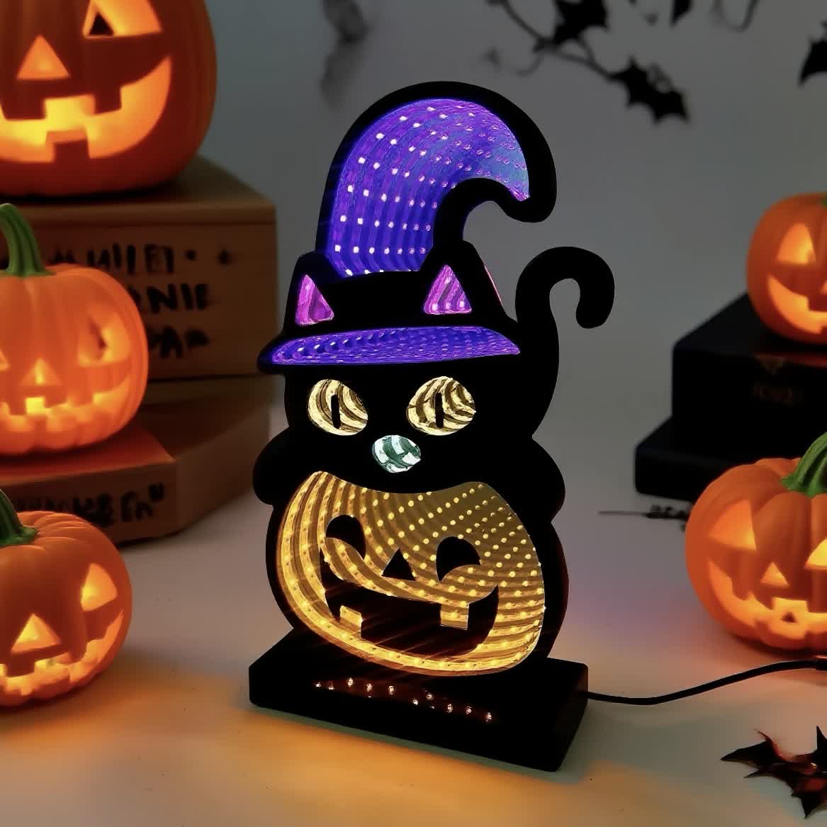 Luci infinite a forma di zucca di gatto nero 3D - image 6