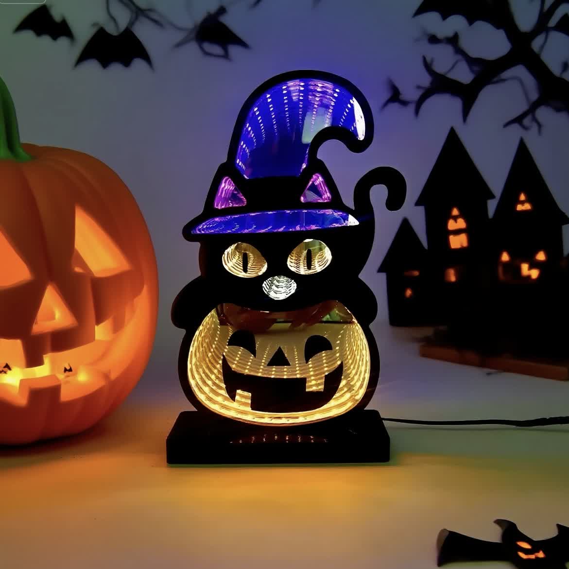 Luci infinite a forma di zucca di gatto nero 3D - image 2