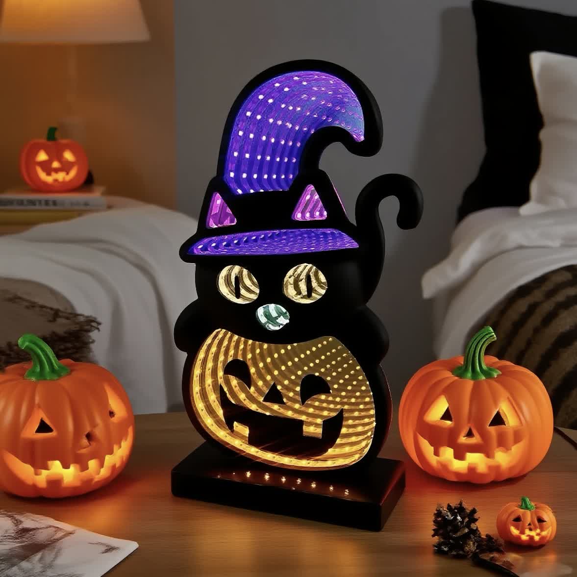 Luci infinite a forma di zucca di gatto nero 3D - image 3