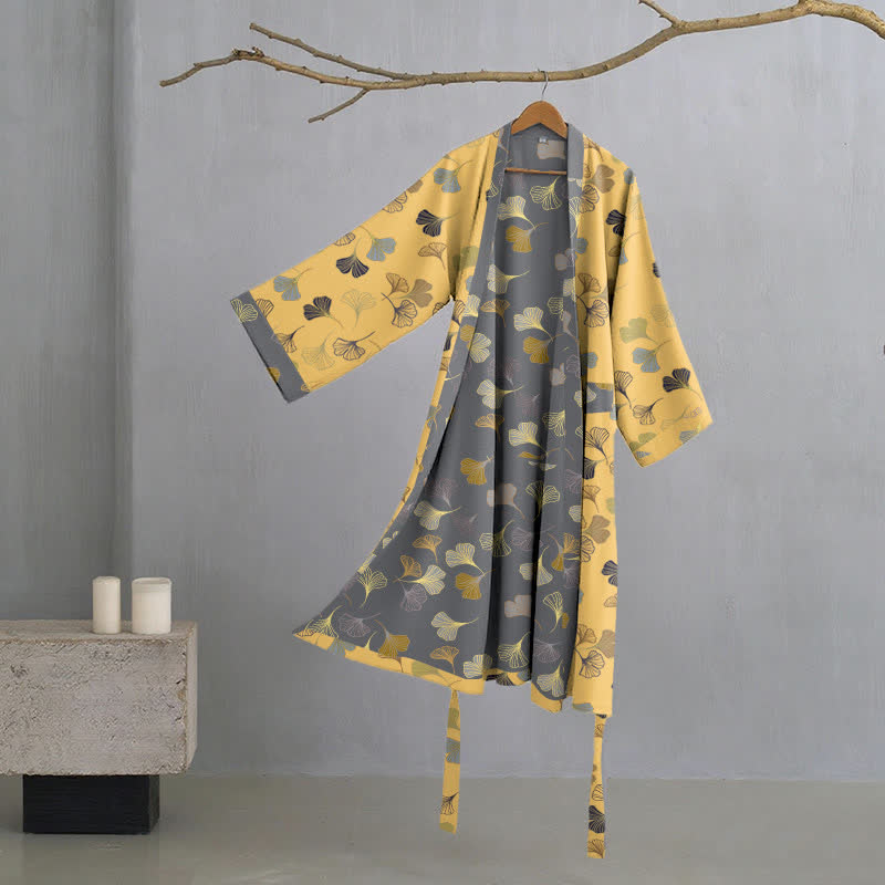 Kimono in garza di cotone Ginkgo Biloba - Giallo chiaro - L - image 36