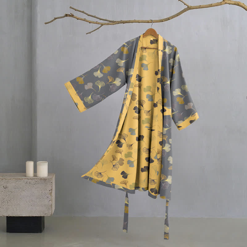 Kimono in garza di cotone Ginkgo Biloba - Grigio scuro - L - image 11