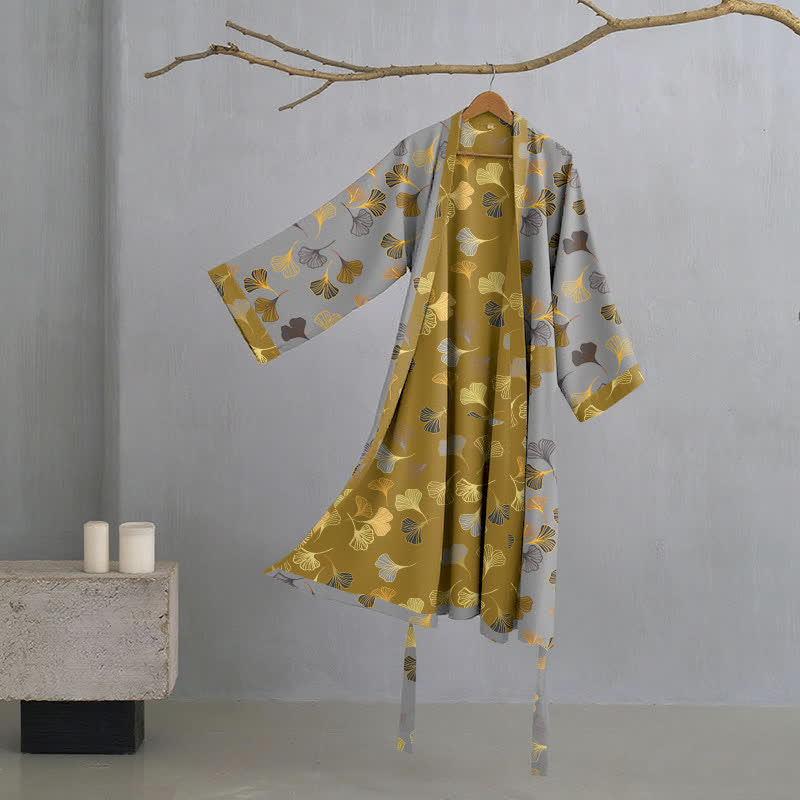 Kimono in garza di cotone Ginkgo Biloba - Grigio chiaro - 2XL - image 25