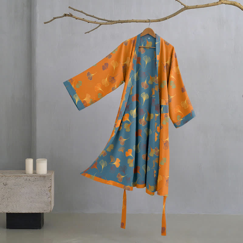 Kimono in garza di cotone Ginkgo Biloba - Arancia - 2XL - image 8