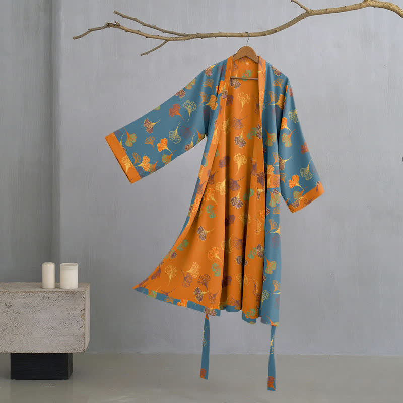 Kimono in garza di cotone Ginkgo Biloba - Blu - 2XL - image 0