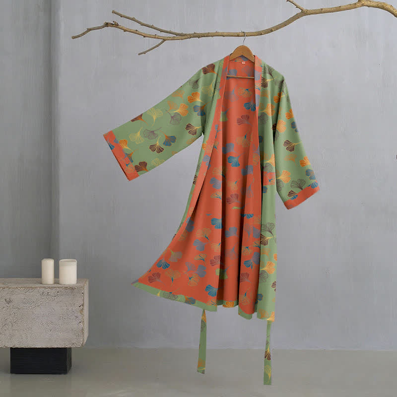 Kimono in garza di cotone Ginkgo Biloba - Verde - XL - image 25
