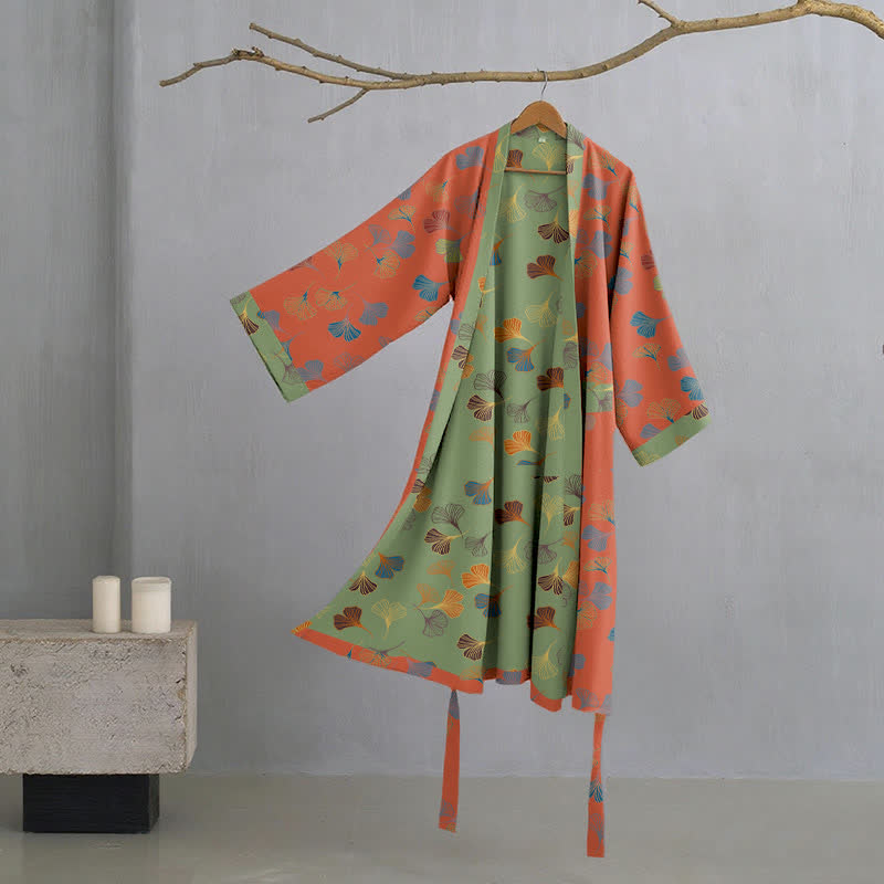 Kimono in garza di cotone Ginkgo Biloba - Rosso - XL - image 21