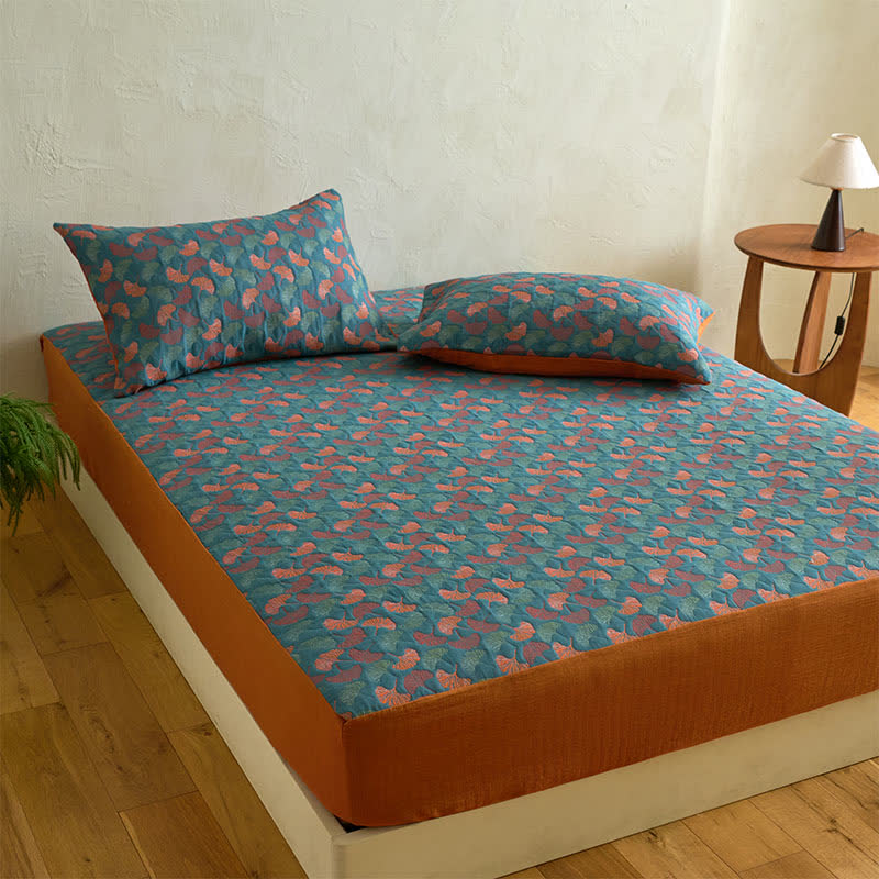 Lenzuolo con angoli in garza di cotone jacquard Ginkgo - image 2