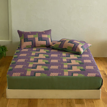 Lenzuolo con angoli in garza di cotone patchwork jacquard - Lenzuolo con 2 federe - Matrimoniale Grande - image 1