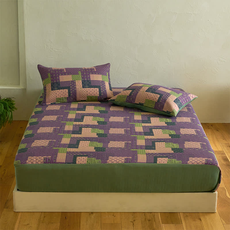 Lenzuolo con angoli in garza di cotone patchwork jacquard - Lenzuolo con 2 federe - Matrimoniale Grande - image 1