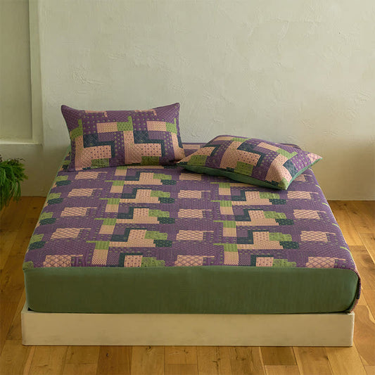 Lenzuolo con angoli in garza di cotone patchwork jacquard - Lenzuolo con 2 federe - Matrimoniale Grande - image 1