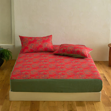 Lenzuolo con angoli in jacquard di cotone con motivo floreale Paisley - Lenzuolo con 2 federe - Matrimoniale Grande - image 1