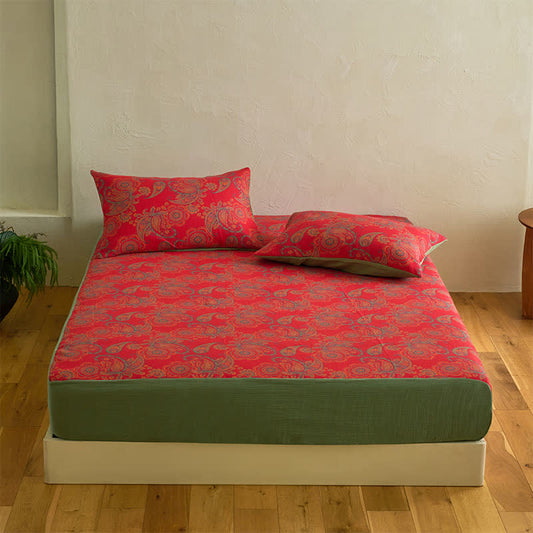 Lenzuolo con angoli in jacquard di cotone con motivo floreale Paisley - Lenzuolo con 2 federe - Matrimoniale Grande - image 1