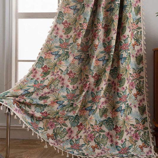 Tenda jacquard con farfalle tropicali Monstera - Tasca per asta - 150cm x 260cm - image 1