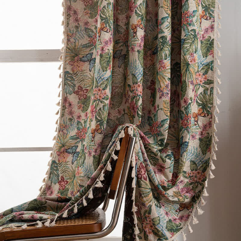 Tenda jacquard con farfalle tropicali Monstera - image 5