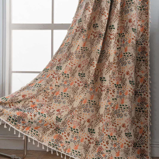 Tenda con nappe in jacquard a foglie ispirata alla natura - Tasca per asta - 150cm x 260cm - image 1
