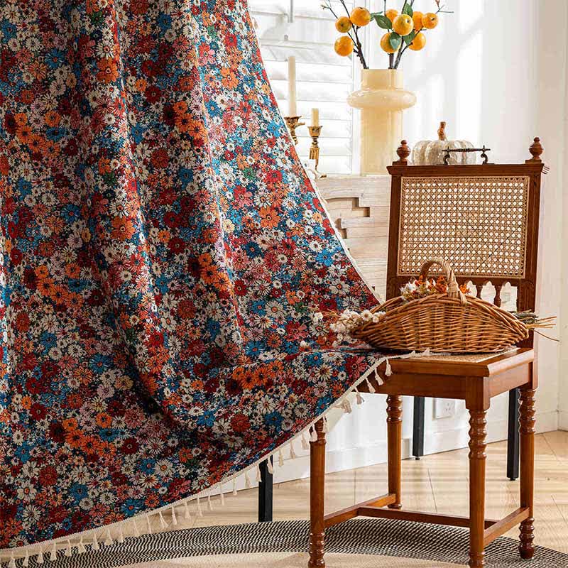 Tenda con nappe in jacquard a margherite colorate - Tasca per asta - 150cm x 260cm - image 1