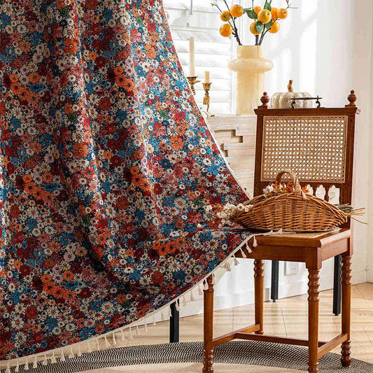 Tenda con nappe in jacquard a margherite colorate - Tasca per asta - 150cm x 260cm - image 1