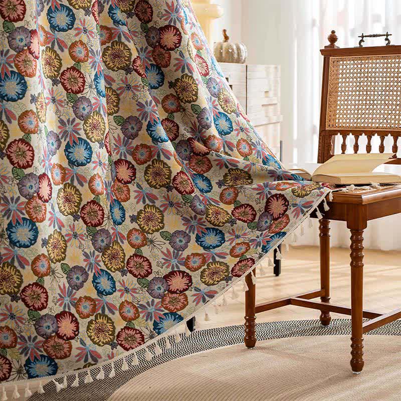 Tenda artistica con nappe in jacquard floreale - Tasca per asta - 150cm x 260cm - image 1