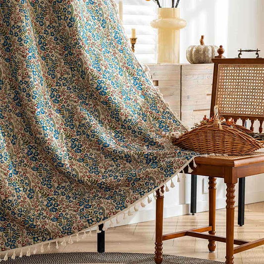 Tenda con nappa jacquard floreale blu - Tasca per asta - 150cm x 260cm - image 1