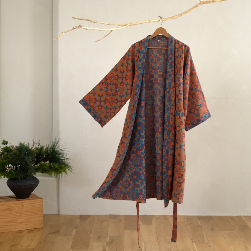 Kimono in cotone con motivo geometrico retrò - Arancia - XL - image 2