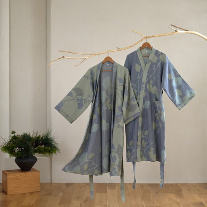 Kimono in cotone biologico con foglie di ginkgo - image 1