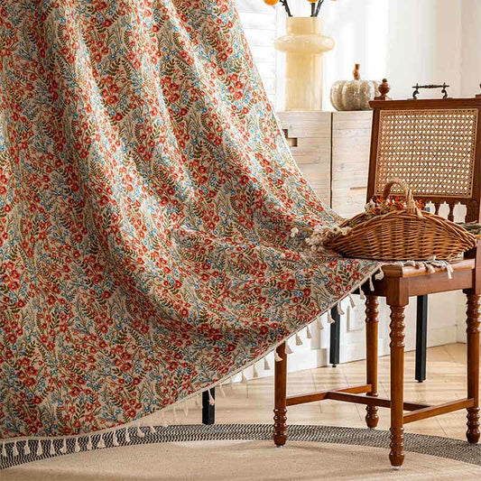 Tenda con nappe floreali rosse in stile country - Tasca per asta - 150cm x 260cm - image 1