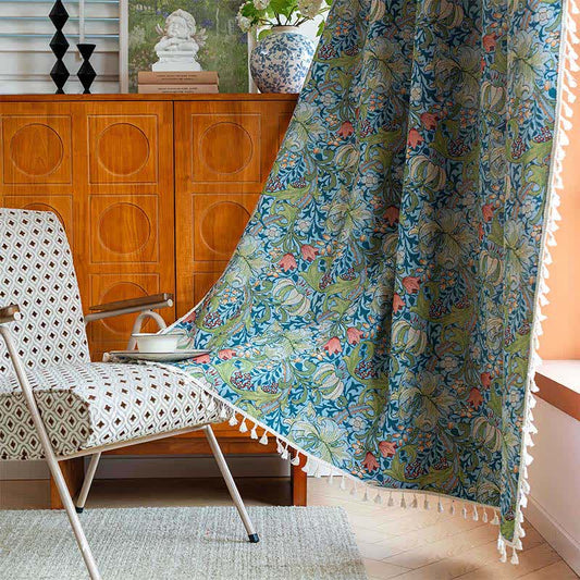 Tenda con nappe e stampa vintage di gigli - Tasca per asta - 150cm x 260cm - image 1