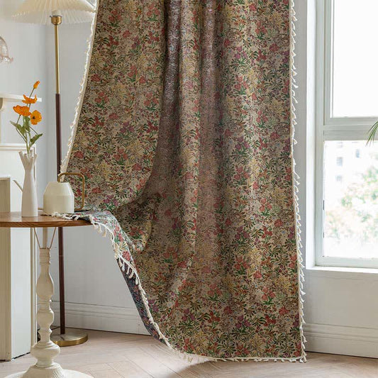 Tenda con nappe floreali vintage pittoriche - Tasca per asta - 150cm x 260cm - image 1