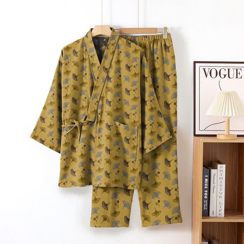 Completo da salotto in kimono di cotone biologico Ginkgo - Giallo e grigio - XL - image 12