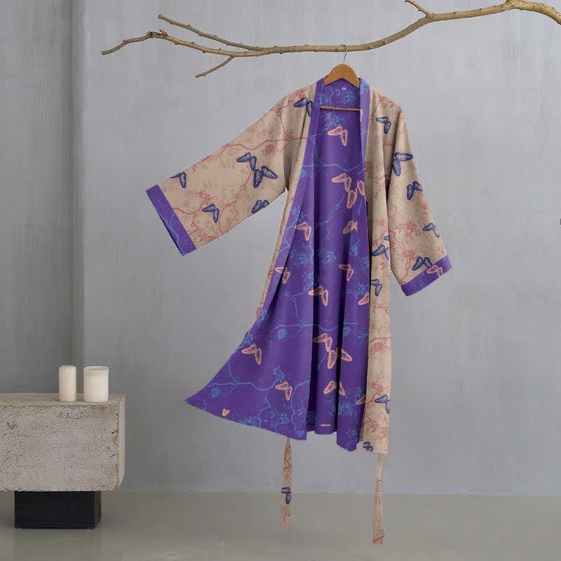 Kimono in garza di cotone a farfalla - Marrone - XL - image 11