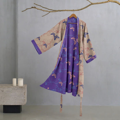 Kimono in garza di cotone a farfalla - Marrone - XL - image 11