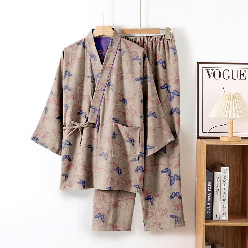 Completo da salotto in kimono di garza di cotone a farfalla - Marrone - XL - image 4