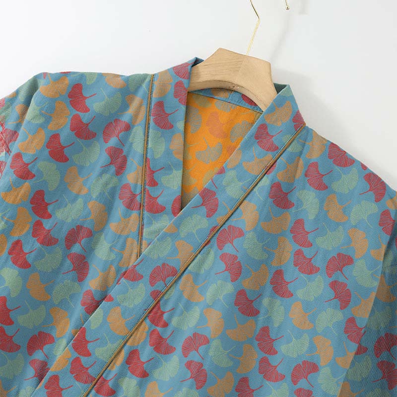 Completo da salotto in kimono di cotone con foglie di ginkgo - image 3
