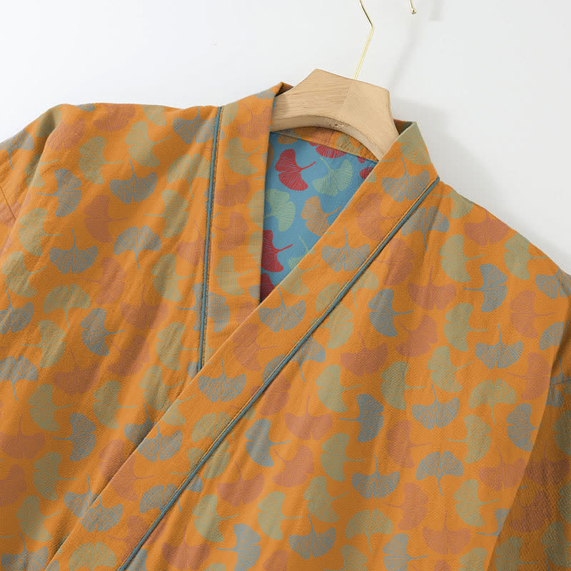 Completo da salotto in kimono di cotone con foglie di ginkgo - image 6