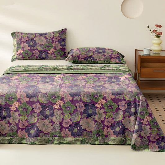 Copriletto in garza di cotone jacquard con fiori di pesco - 2 federe - 102cm x 51cm - image 1