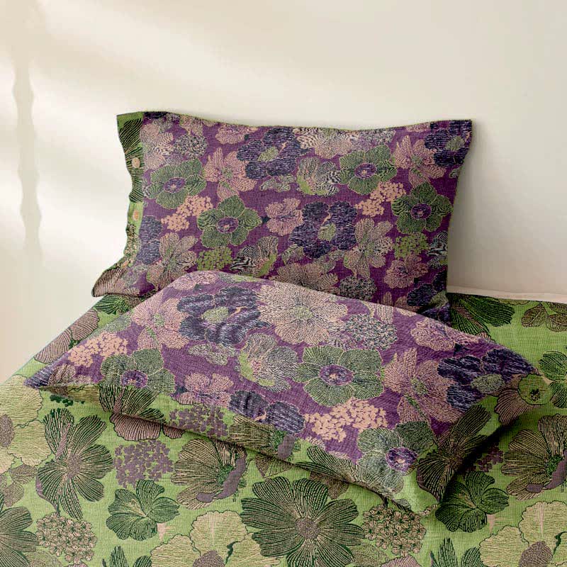 Copriletto in garza di cotone jacquard con fiori di pesco - image 3