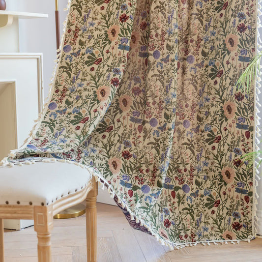 Tenda con nappe floreali e motivo pittorico Dahlia - Tasca per asta - 150cm x 260cm - image 1