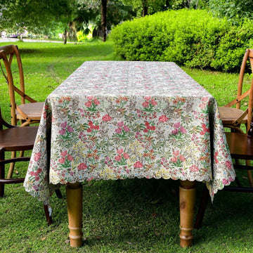 Tovaglia con bordo smerlato e motivo floreale pittorico - 140cm x 260cm - image 1